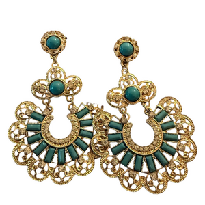 Natasha Couture Gold and Teal Dangle Earrings